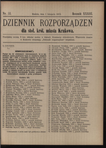 Dziennik rozporzaden dla stol. krol. m. Krakowa 19121101 Seite: 1