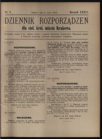 Dziennik rozporzaden dla stol. krol. m. Krakowa 19130331 Seite: 1