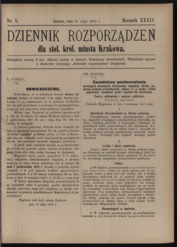 Dziennik rozporzaden dla stol. krol. m. Krakowa 19130531 Seite: 1