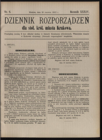 Dziennik rozporzaden dla stol. krol. m. Krakowa 19130630 Seite: 1