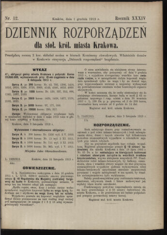 Dziennik rozporzaden dla stol. krol. m. Krakowa 19131201 Seite: 1