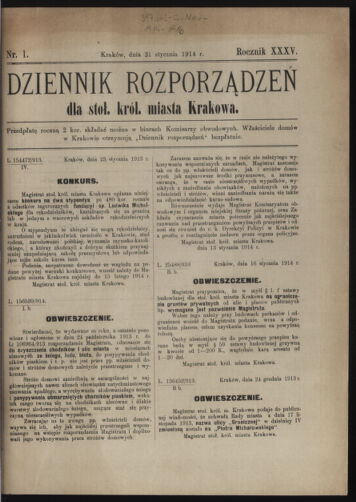 Dziennik rozporzaden dla stol. krol. m. Krakowa 19140131 Seite: 1