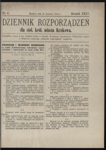 Dziennik rozporzaden dla stol. krol. m. Krakowa 19140430 Seite: 1