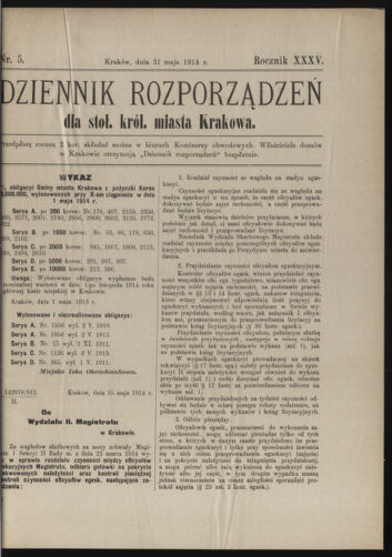 Dziennik rozporzaden dla stol. krol. m. Krakowa 19140531 Seite: 1