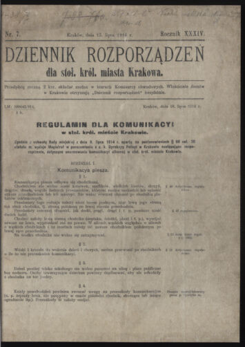 Dziennik rozporzaden dla stol. krol. m. Krakowa 19140715 Seite: 1