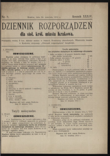 Dziennik rozporzaden dla stol. krol. m. Krakowa 19140930 Seite: 1