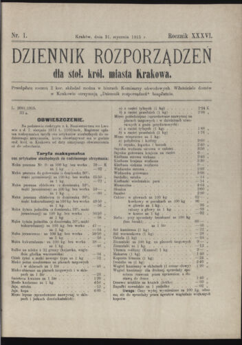 Dziennik rozporzaden dla stol. krol. m. Krakowa 19150131 Seite: 1