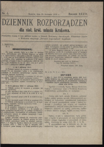 Dziennik rozporzaden dla stol. krol. m. Krakowa 19150430 Seite: 1