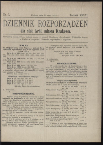 Dziennik rozporzaden dla stol. krol. m. Krakowa 19150531 Seite: 1