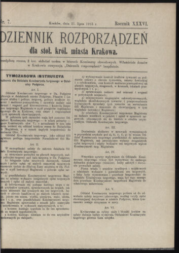 Dziennik rozporzaden dla stol. krol. m. Krakowa 19150731 Seite: 1