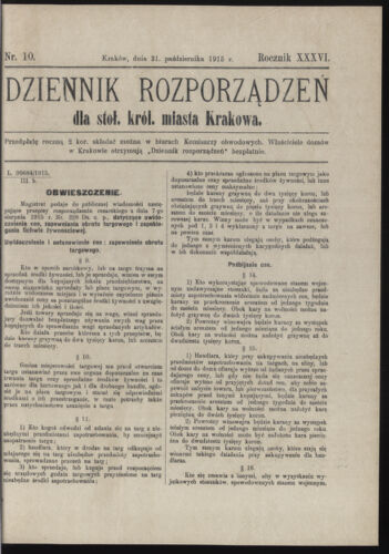 Dziennik rozporzaden dla stol. krol. m. Krakowa 19151031 Seite: 1