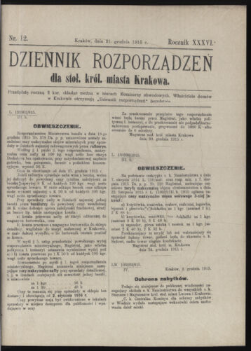 Dziennik rozporzaden dla stol. krol. m. Krakowa 19151231 Seite: 1