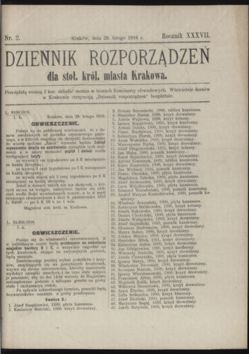 Dziennik rozporzaden dla stol. krol. m. Krakowa 19160229 Seite: 1