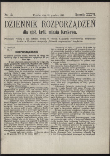 Dziennik rozporzaden dla stol. krol. m. Krakowa 19161231 Seite: 1