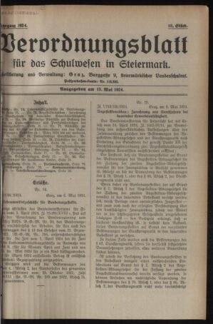 Verordnungsblatt für das Schulwesen in Steiermark 19240515 Seite: 1