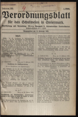 Verordnungsblatt für das Schulwesen in Steiermark 19250218 Seite: 1