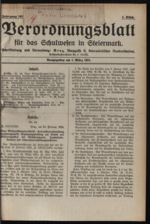 Verordnungsblatt für das Schulwesen in Steiermark 19250301 Seite: 1