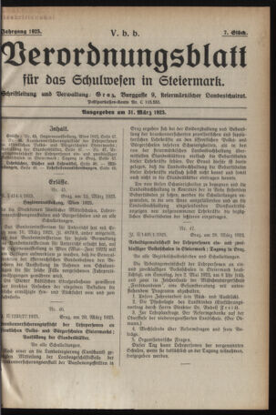 Verordnungsblatt für das Schulwesen in Steiermark 19250331 Seite: 1