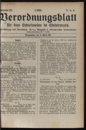 Verordnungsblatt für das Schulwesen in Steiermark 19250415 Seite: 1