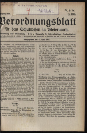 Verordnungsblatt für das Schulwesen in Steiermark 19250615 Seite: 1