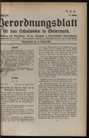 Verordnungsblatt für das Schulwesen in Steiermark 19250831 Seite: 1