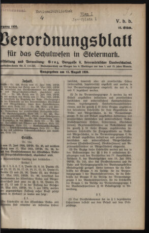 Verordnungsblatt für das Schulwesen in Steiermark 19260815 Seite: 1