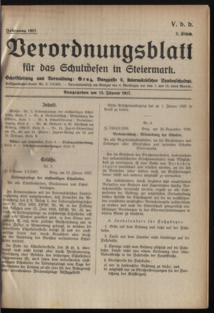 Verordnungsblatt für das Schulwesen in Steiermark 19270115 Seite: 1