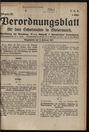 Verordnungsblatt für das Schulwesen in Steiermark 19270215 Seite: 1