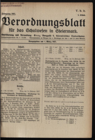 Verordnungsblatt für das Schulwesen in Steiermark 19270301 Seite: 1