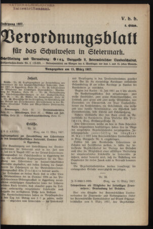 Verordnungsblatt für das Schulwesen in Steiermark 19270315 Seite: 1