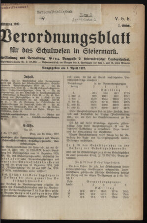 Verordnungsblatt für das Schulwesen in Steiermark 19270401 Seite: 1