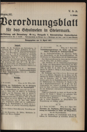 Verordnungsblatt für das Schulwesen in Steiermark 19270415 Seite: 1