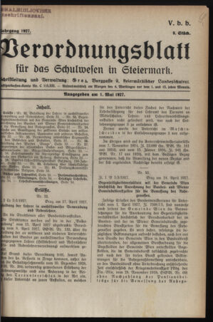 Verordnungsblatt für das Schulwesen in Steiermark 19270501 Seite: 1