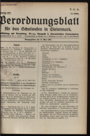 Verordnungsblatt für das Schulwesen in Steiermark 19270515 Seite: 1