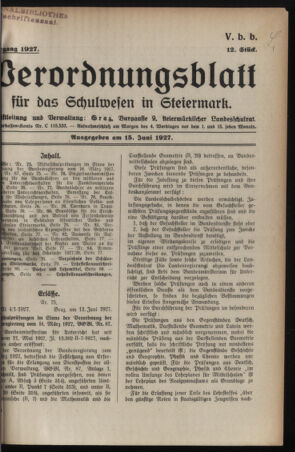 Verordnungsblatt für das Schulwesen in Steiermark 19270615 Seite: 1