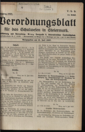 Verordnungsblatt für das Schulwesen in Steiermark 19270715 Seite: 1