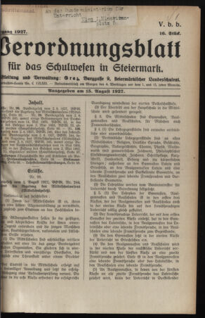 Verordnungsblatt für das Schulwesen in Steiermark 19270815 Seite: 1