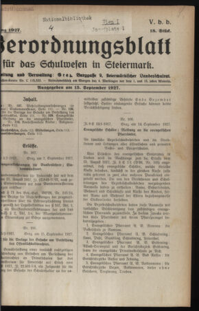 Verordnungsblatt für das Schulwesen in Steiermark 19270915 Seite: 1