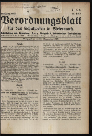 Verordnungsblatt für das Schulwesen in Steiermark 19271115 Seite: 1