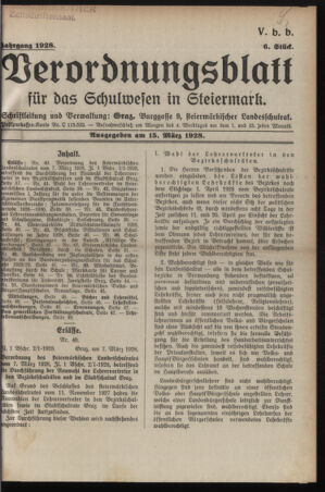 Verordnungsblatt für das Schulwesen in Steiermark 19280315 Seite: 1