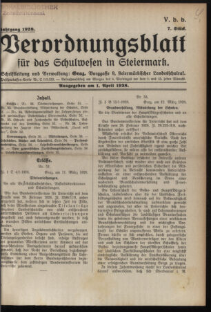 Verordnungsblatt für das Schulwesen in Steiermark 19280401 Seite: 1