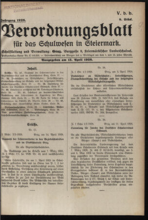 Verordnungsblatt für das Schulwesen in Steiermark 19280415 Seite: 1