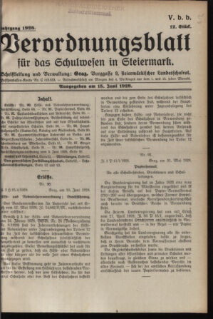 Verordnungsblatt für das Schulwesen in Steiermark 19280615 Seite: 1