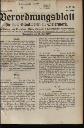 Verordnungsblatt für das Schulwesen in Steiermark 19280715 Seite: 1