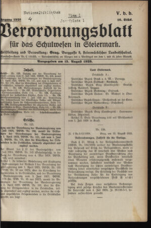 Verordnungsblatt für das Schulwesen in Steiermark 19280815 Seite: 1