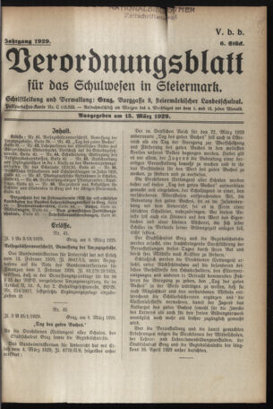 Verordnungsblatt für das Schulwesen in Steiermark 19290315 Seite: 1