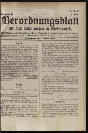 Verordnungsblatt für das Schulwesen in Steiermark 19290415 Seite: 1