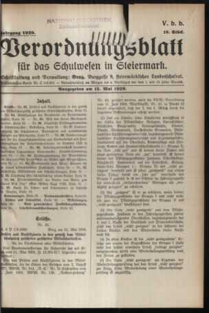 Verordnungsblatt für das Schulwesen in Steiermark 19290515 Seite: 1