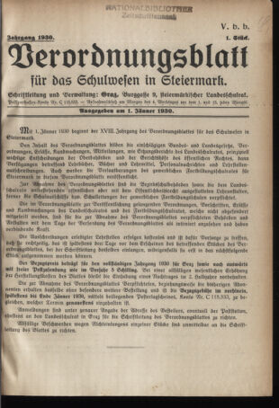 Verordnungsblatt für das Schulwesen in Steiermark 19300101 Seite: 1