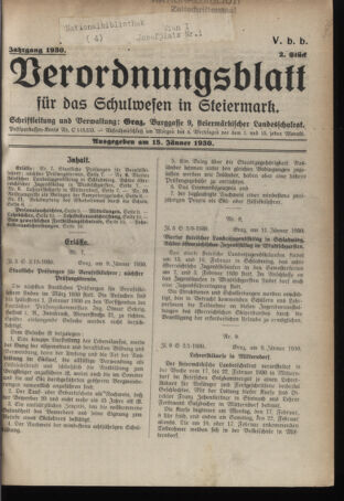 Verordnungsblatt für das Schulwesen in Steiermark 19300115 Seite: 1